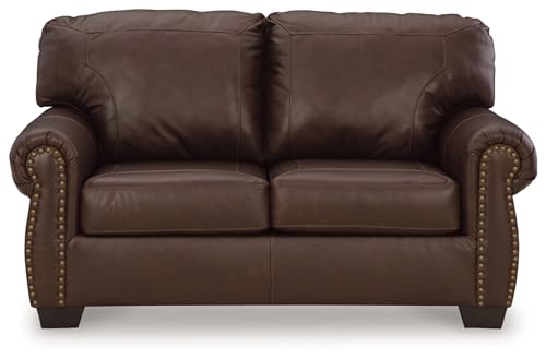 Signature Design by Ashley Colleton Classic Leather Match Loveseat with Nailheads, Dark Brown