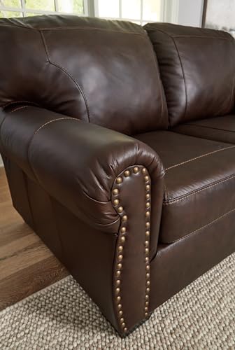 Signature Design by Ashley Colleton Classic Leather Match Loveseat with Nailheads, Dark Brown