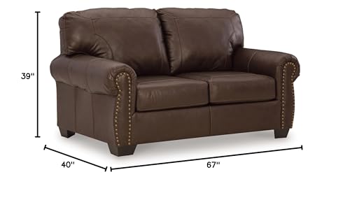 Signature Design by Ashley Colleton Classic Leather Match Loveseat with Nailheads, Dark Brown
