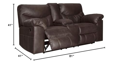 Signature Design by Ashley Boxberg Faux Leather Manual Double Reclining Loveseat with Center Console, Dark Brown