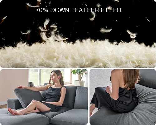 PaPaJet Modular Sectional Sofa, 114 Inches Down Filled Sectional Sofa, 3 Seater and Loveseat 2 Piece Set Couch with Chaise, Ottoman, Oversized Couch for Living Room, Grey Linen Cloud Couch