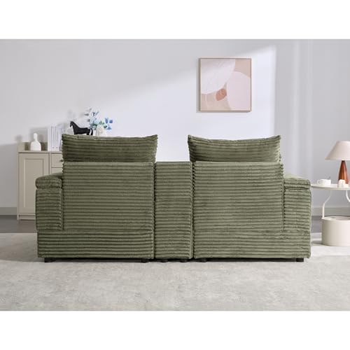 Tmsan 82.7" Modular Sectional Sleeper Sofa with Double Chaise/2 Cup Holders/USB Ports/1 Storage, Modern Corduroy Deep Seat Cloud Loveseat with Ottomans for Living Room Apartment Office (Green)