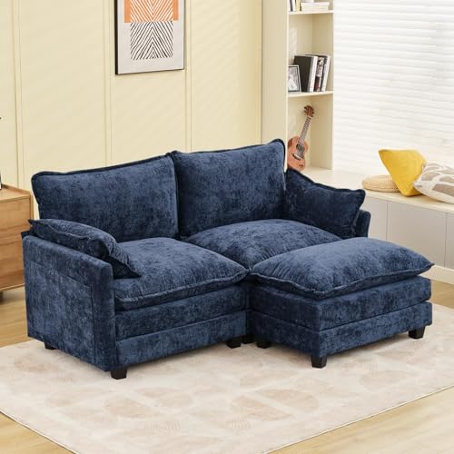 GlasFlength Sectional Couches for Living Room - L Shaped Couch Cloud Couch Comfy Sectional Couches, 77.6" 2 Seat Sofa Comfy Sectional with Ottoman/Pillows for Apartment, Bedroom, Blue