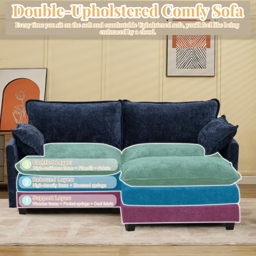 GlasFlength Sectional Couches for Living Room - L Shaped Couch Cloud Couch Comfy Sectional Couches, 77.6" 2 Seat Sofa Comfy Sectional with Ottoman/Pillows for Apartment, Bedroom, Blue