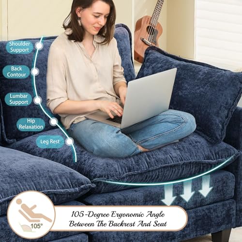 GlasFlength Sectional Couches for Living Room - L Shaped Couch Cloud Couch Comfy Sectional Couches, 77.6" 2 Seat Sofa Comfy Sectional with Ottoman/Pillows for Apartment, Bedroom, Blue