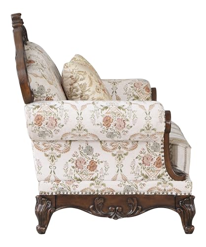 Acme Nayla Fabric Upholstered Rolled Arms Loveseat with 3 Pillows in Walnut