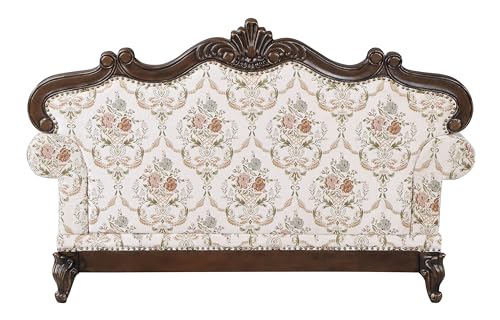 Acme Nayla Fabric Upholstered Rolled Arms Loveseat with 3 Pillows in Walnut