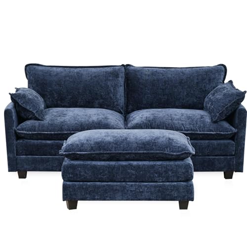 GlasFlength Sectional Couches for Living Room - L Shaped Couch Cloud Couch Comfy Sectional Couches, 77.6" 2 Seat Sofa Comfy Sectional with Ottoman/Pillows for Apartment, Bedroom, Blue