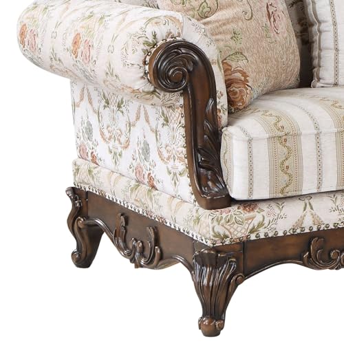 Acme Nayla Fabric Upholstered Rolled Arms Loveseat with 3 Pillows in Walnut