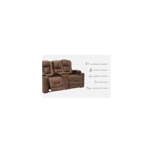 Signature Design by Ashley Owner's Box Faux Leather Power Reclining Loveseat with Center Console, Brown