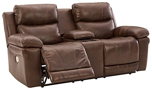 Signature Design by Ashley Edmar Leather Power Reclining Loveseat with Adjustable Headrest, Brown