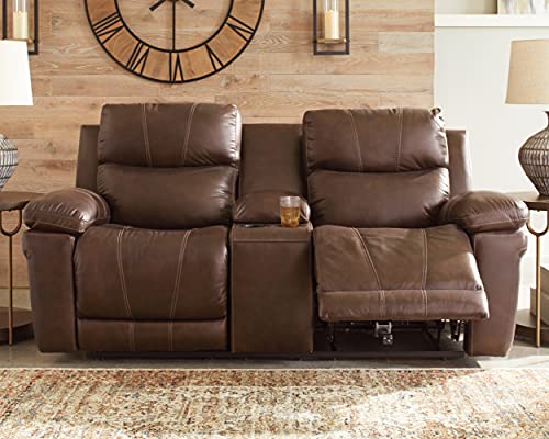 Signature Design by Ashley Edmar Leather Power Reclining Loveseat with Adjustable Headrest, Brown