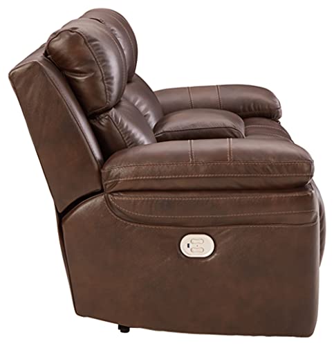 Signature Design by Ashley Edmar Leather Power Reclining Loveseat with Adjustable Headrest, Brown