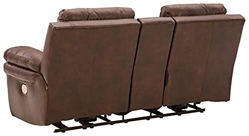 Signature Design by Ashley Edmar Leather Power Reclining Loveseat with Adjustable Headrest, Brown
