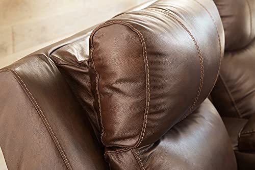 Signature Design by Ashley Edmar Leather Power Reclining Loveseat with Adjustable Headrest, Brown