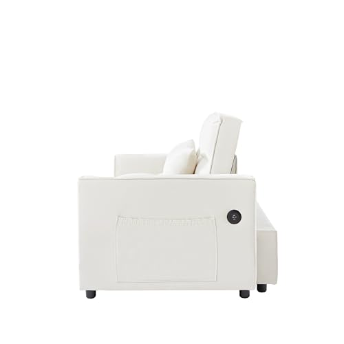 ERYE 64" Oversized Loveseat Sofa Convertible Spacious Full Size Sleeper Sofabed with Pull Out Couch Bed,Cupholders,USB Charging Ports and Storage Pockets for Home Apartment Office Living Room
