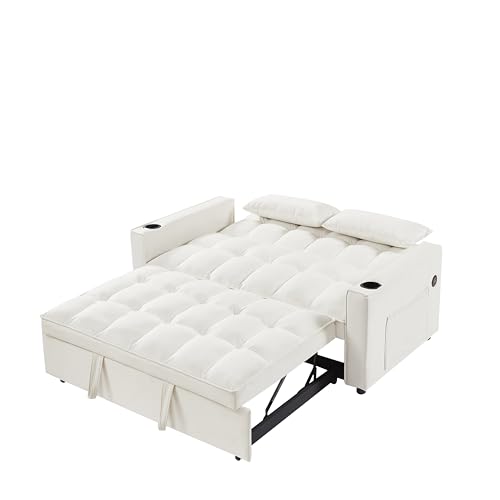 ERYE 64" Oversized Loveseat Sofa Convertible Spacious Full Size Sleeper Sofabed with Pull Out Couch Bed,Cupholders,USB Charging Ports and Storage Pockets for Home Apartment Office Living Room