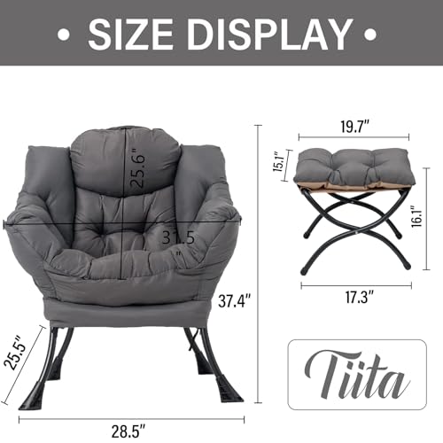 Tiita Lazy Chair with Ottoman, Modern Large Accent Lounge Chair, Leisure Sofa Armchair with Ottoman, Reading Chair with Footrest for Bedroom, Living Room, Dorm Rooms, Garden and Courtyard