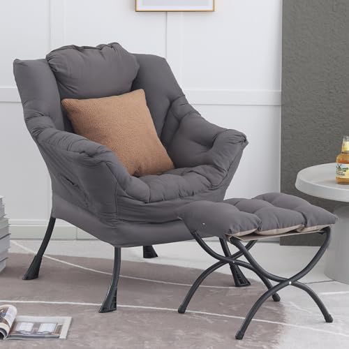 Tiita Lazy Chair with Ottoman, Modern Large Accent Lounge Chair, Leisure Sofa Armchair with Ottoman, Reading Chair with Footrest for Bedroom, Living Room, Dorm Rooms, Garden and Courtyard