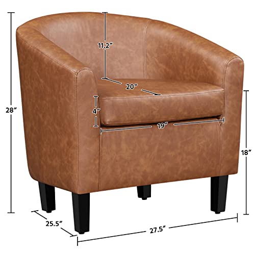 Yaheetech Brown Accent Chairs Set of 2, Faux Leather Barrel Chairs Comfy Club Chairs, Modern Leather Armchairs with Soft Seat for Living Room Bedroom Reading Room Waiting Room, Brown