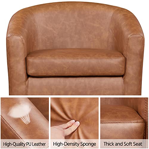 Yaheetech Brown Accent Chairs Set of 2, Faux Leather Barrel Chairs Comfy Club Chairs, Modern Leather Armchairs with Soft Seat for Living Room Bedroom Reading Room Waiting Room, Brown