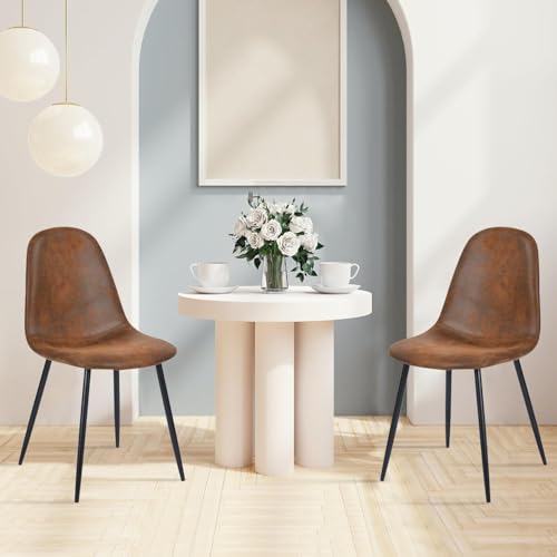 FurnitureR Dining Chairs Set of 4, Fabric Suede Dining Room Side Seating, Kitchen Chairs with Metal Legs for Living Room,Dark Brown