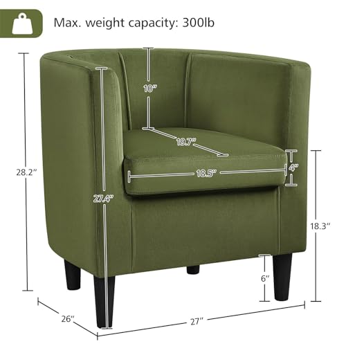 Yaheetech Velvet Accent Chair, Modern and Comfortable Armchairs, Upholstered Barrel Sofa Chair for Living Room Bedroom Waiting Room, Olive Green, 2pcs