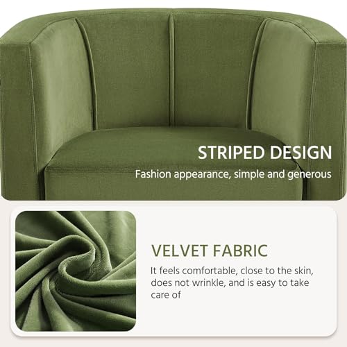 Yaheetech Velvet Accent Chair, Modern and Comfortable Armchairs, Upholstered Barrel Sofa Chair for Living Room Bedroom Waiting Room, Olive Green, 2pcs