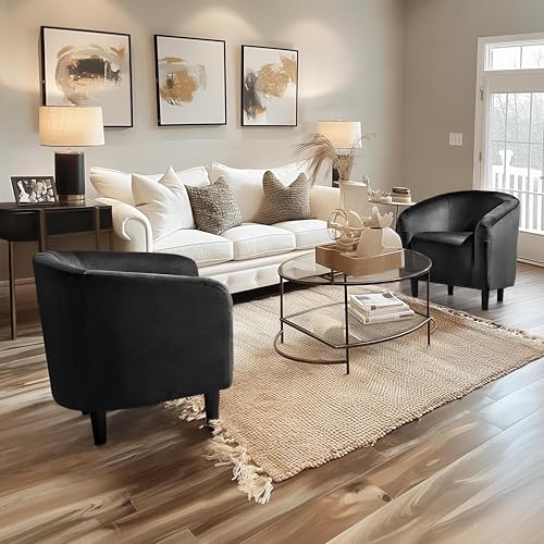 Yaheetech Black Accent Chairs Set of 2, Cozy Velvet Barrel Chair, Modern Club Chair with Soft Padde, Vanity Chair for Living Room/Bedroom/Waiting Room Reception Room, Matte Black