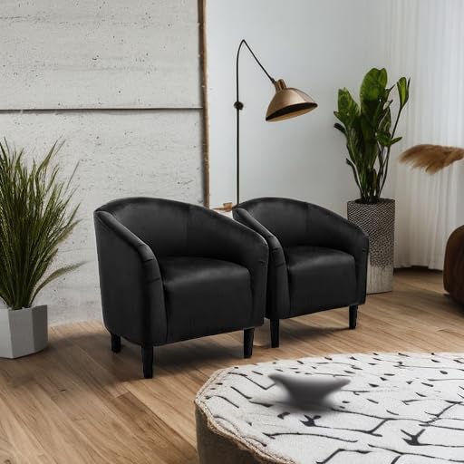 Yaheetech Black Accent Chairs Set of 2, Cozy Velvet Barrel Chair, Modern Club Chair with Soft Padde, Vanity Chair for Living Room/Bedroom/Waiting Room Reception Room, Matte Black