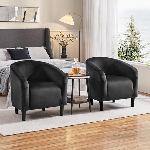 Yaheetech Black Accent Chairs Set of 2, Cozy Velvet Barrel Chair, Modern Club Chair with Soft Padde, Vanity Chair for Living Room/Bedroom/Waiting Room Reception Room, Matte Black