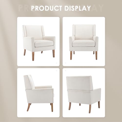 COLAMY Modern Wingback Living Room Chair, Upholstered Fabric Accent Armchair, Single Sofa Chair with Lounge Seat and Wood Legs for Bedroom/Office/Reading Spaces, Beige