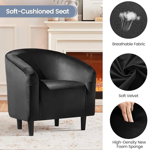 Yaheetech Black Accent Chairs Set of 2, Cozy Velvet Barrel Chair, Modern Club Chair with Soft Padde, Vanity Chair for Living Room/Bedroom/Waiting Room Reception Room, Matte Black