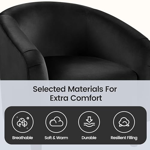 Yaheetech Black Accent Chairs Set of 2, Cozy Velvet Barrel Chair, Modern Club Chair with Soft Padde, Vanity Chair for Living Room/Bedroom/Waiting Room Reception Room, Matte Black