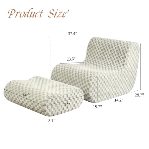 LOVMOC Accent Bean Bag Chair with Footstool, Modern Lazy Sofa Chair with Comfy Jacquard Shaggy Plush, Green