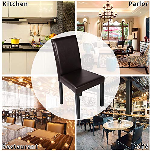 Yaheetech Dining Chairs Set of 4 PU Leather Dining Room Chairs with Waterproof Surface and Wood Legs for Kitchen Restaurant and Living Room, Dark Brown