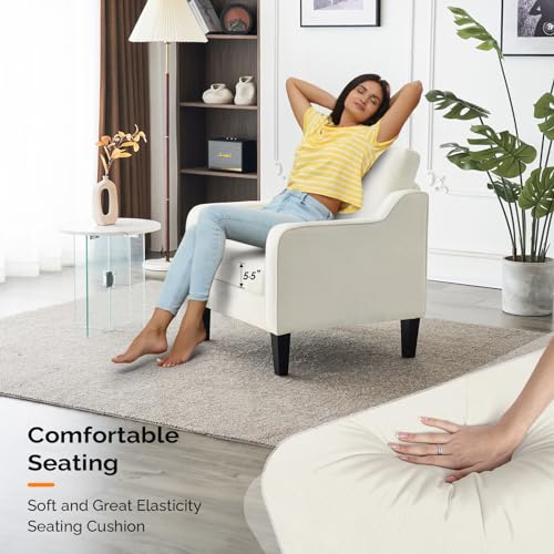 VINGLI Accent Chairs for Living Room Chairs Reading Chair Mid Century Modern Chair Soft Chenille Sofa Chair Upholstered Arm Chair Comfy Chair Side Chair (Creamy White Chenille)