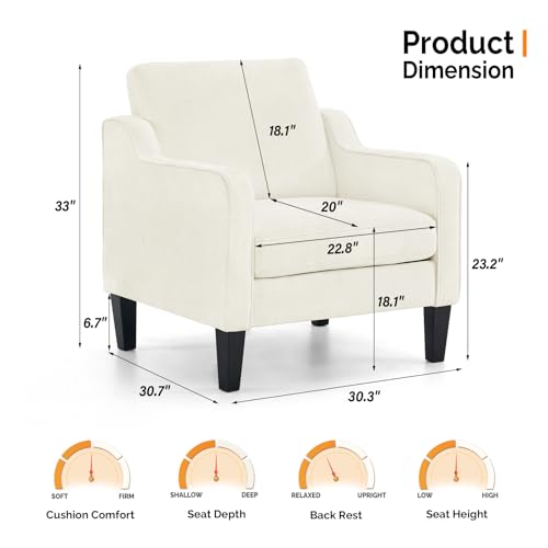 VINGLI Accent Chairs for Living Room Chairs Reading Chair Mid Century Modern Chair Soft Chenille Sofa Chair Upholstered Arm Chair Comfy Chair Side Chair (Creamy White Chenille)
