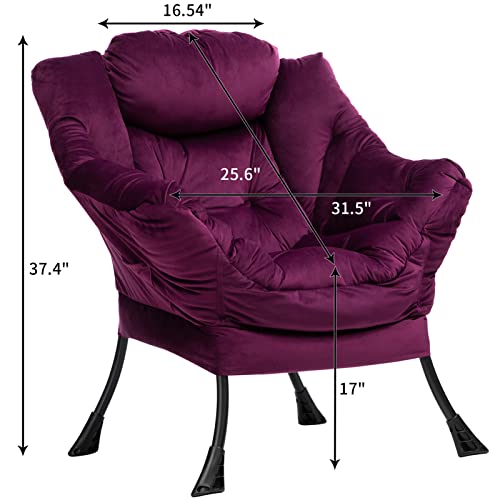 HollyHOME Fabric Large Lazy Chair, Accent Reading Chair, Cozy Lounge Chair with Armrest, Leisure Sofa Chair for Living Room, Bedroom, Dorm, Purple
