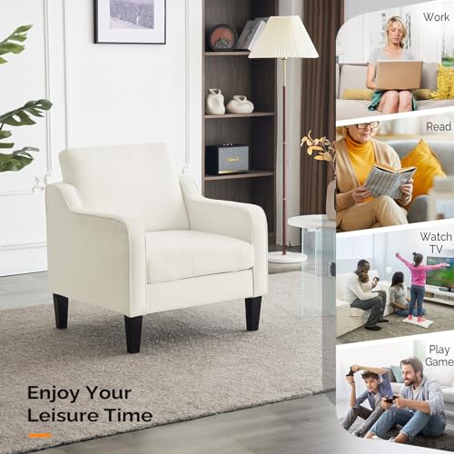 VINGLI Accent Chairs for Living Room Chairs Reading Chair Mid Century Modern Chair Soft Chenille Sofa Chair Upholstered Arm Chair Comfy Chair Side Chair (Creamy White Chenille)