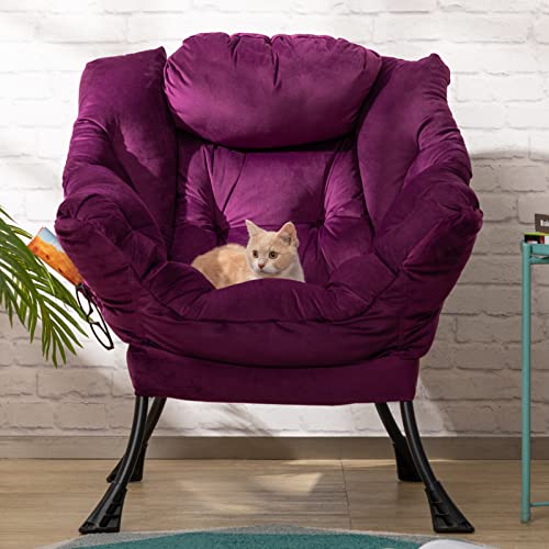 HollyHOME Fabric Large Lazy Chair, Accent Reading Chair, Cozy Lounge Chair with Armrest, Leisure Sofa Chair for Living Room, Bedroom, Dorm, Purple