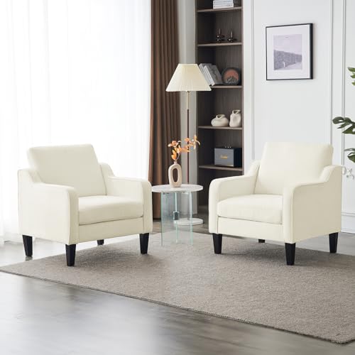 VINGLI Accent Chairs for Living Room Chairs Reading Chair Mid Century Modern Chair Soft Chenille Sofa Chair Upholstered Arm Chair Comfy Chair Side Chair (Creamy White Chenille)