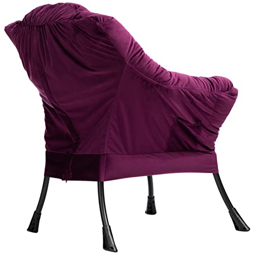 HollyHOME Fabric Large Lazy Chair, Accent Reading Chair, Cozy Lounge Chair with Armrest, Leisure Sofa Chair for Living Room, Bedroom, Dorm, Purple