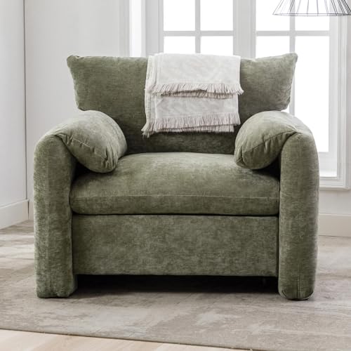Miscoos Chenille Oversized Armchair - Modern Accent Chair & Single Sofa Lounge, 38.6'' Wide, Comfortable Seating for Living Room & Bedroom, Green