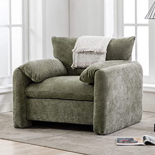 Miscoos Chenille Oversized Armchair - Modern Accent Chair & Single Sofa Lounge, 38.6'' Wide, Comfortable Seating for Living Room & Bedroom, Green