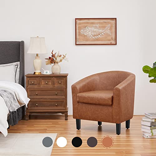 Yaheetech Accent Chair, Faux Leather Armchair Comfy Club Chairs Modern Accent Chair with Soft Seat for Living Room Bedroom Reading Room Waiting Room, Brown