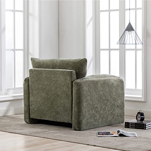 Miscoos Chenille Oversized Armchair - Modern Accent Chair & Single Sofa Lounge, 38.6'' Wide, Comfortable Seating for Living Room & Bedroom, Green