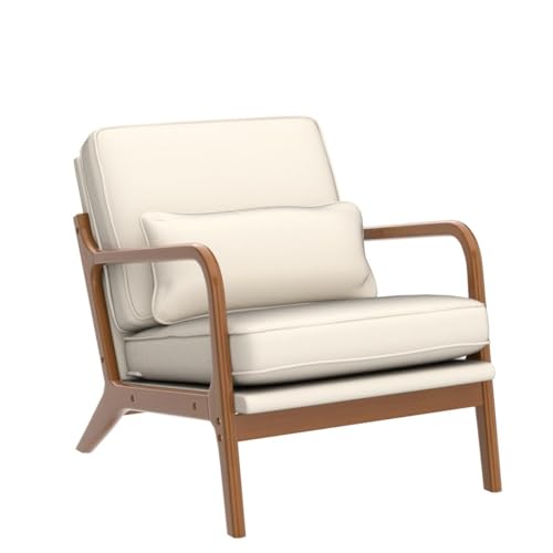 Karl home Accent Chair Mid-Century Modern Chair with Pillow Upholstered Lounge Arm Chair with Solid Wood Frame & Soft Cushion for Living Room, Bedroom, Balcony, Beige (Low Back)