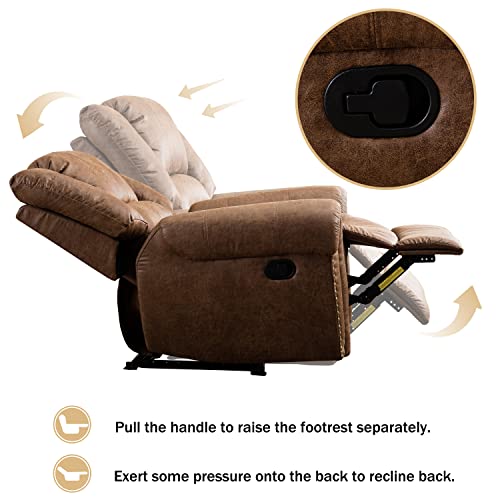 CANMOV Leather Recliner Chair, Classic and Traditional Manual Recliner Chair with Comfortable Arms and Back Single Sofa for Living Room, Nut Brown