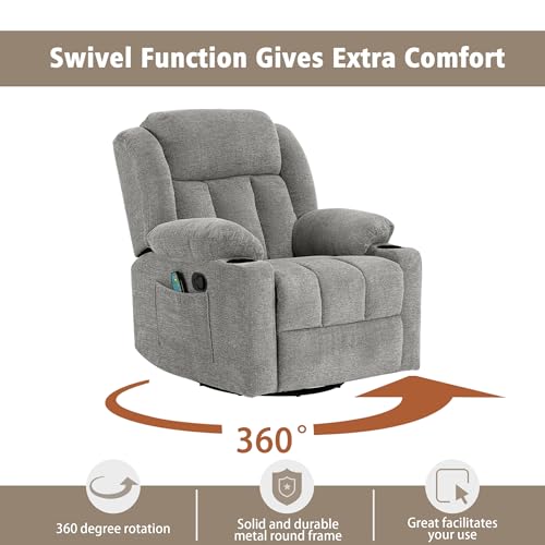Ketaiyou Rocker Recliner Chair for Adults, Overstuffed Large Manual Recliner Swivel Glider with Massage and Heat, Upholstered Soft Fabric Living Room Reclining Sofa Chair (Lime Gray)